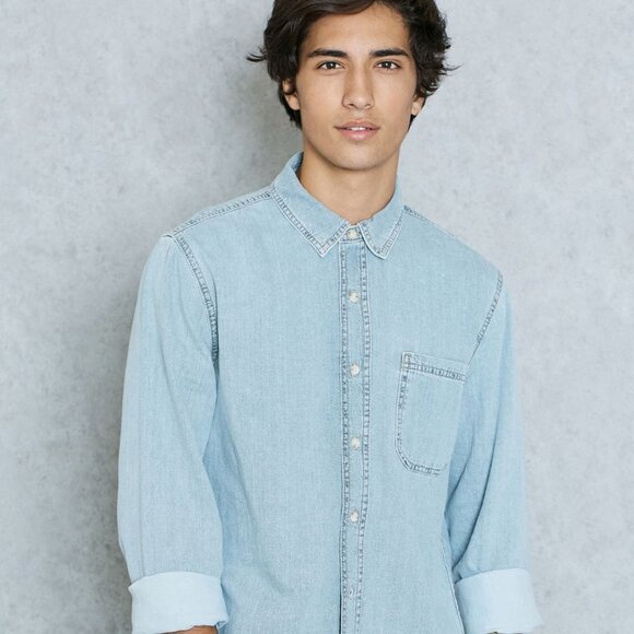 topman Melange One Pocket Long Sleeve Denim Shirt - Picture 5 of 7